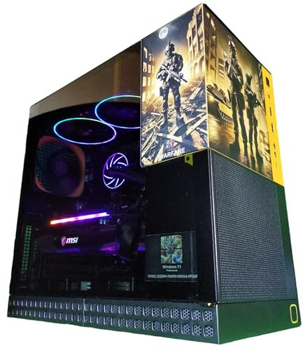 PC da gaming desktop in edizione limitata - serie Warfare - 32 GB DDR 5 6000 MHz RAM - 1TB GEN 4 SSD - WiFi 6E - Bluetooth 5.3 (Radeon 6700XT 12 GB VRAM, notte - 7600X CPU)