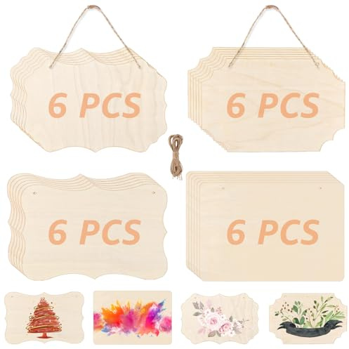 YAYODS 24 Stück Unfertiges Holzschild - 22 x 15 CM Hängendes Holzschilder zum Beschriften mit Juteseil - Blanko Holzschilder zum Aufhängen - Holzschild für DIY, Malen, Schreiben und Dekorieren