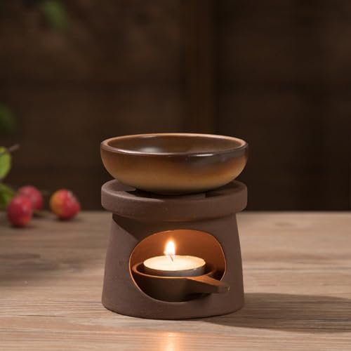 Warmself Aromalampe Teelichthalter aus Keramik Duftlampe aus Keramik Wachsschmelzbrenner Persönlichkeit Braun