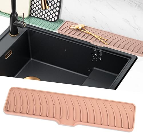 Volminex Tapis Égouttoir Étroits, Tapis de Robinet en Silicone, Tampon de Sechage Evier, Tapis de Protection de Drainage, Tampon Egouttoir Vaisselle pour Cuisine, Salle de Bain (Rose, 42 cm)