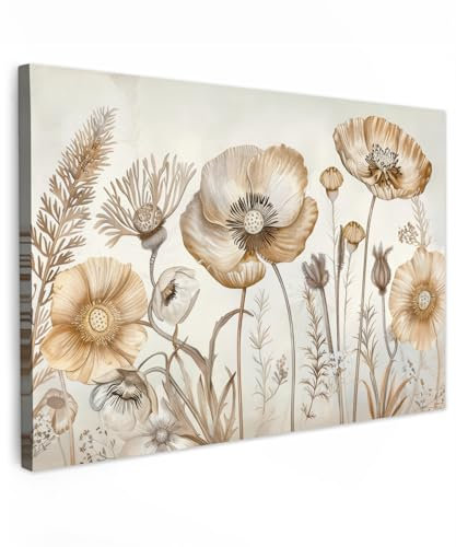 MuchoWow© Impressions sur Toile 90x60 cm Deco Tableau Murale Decoration Salon Peinture Tableaux Chambre Toiles Maison Fleurs - Beige - Nature - Illustration