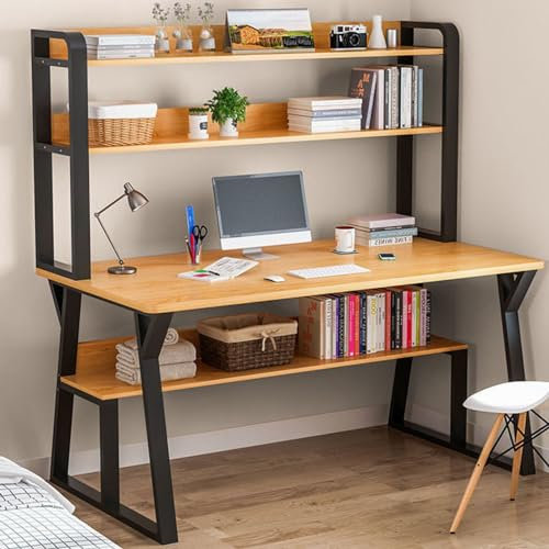 Scrivania moderna per computer con gabbia e libreria, tavolo compatto per studio e scrittura, per casa e ufficio, postazione di lavoro salvaspazio con spazio (80 cm, giallo)