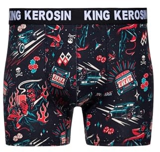 King Kerosin Herren Boxershorts · Unterwäsche · Retroshorts · Unterhosen Männer Mit Stretch · Elastisch · Baumwolle · Vintage · Retro · 50s · Alloverprint · Rockabilly Devil