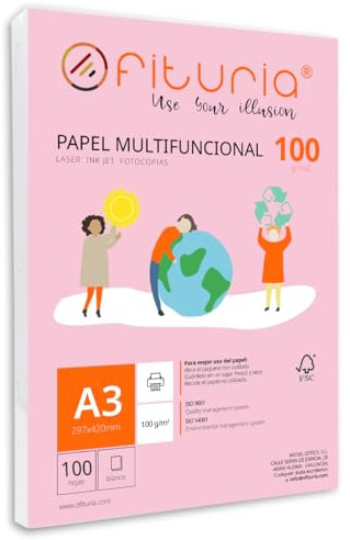 Packung mit 100 weißen DIN A3 Blättern, 100g Druckerpapier. Multifunktionales Kopierpapier für Schule und Büro. Ideal für Laserdrucker, Tintenstrahldrucker oder Kopierer – Ofituria