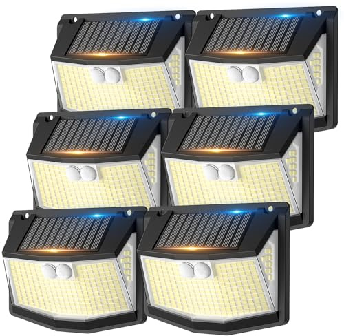Solar Security Lights Outdoor Garden: 248 LED Solar Motion Sensor Light 3 Modes and 270° Wide Angle lighting IP65 Waterproof Outside Solar Powered Wall Lights for Garden Fence Garage Yard 6 Pack
