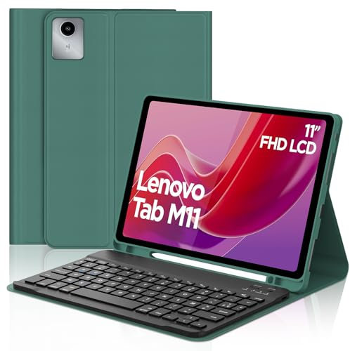 JADEMALL Coque Clavier pour Lenovo Tab M11 2024 11 Pouces, AZERTY Clavier Bluetooth sans Fil Magnétique pour Tablette Lenovo M11 11 TB-330XU/330FU, Vert foncé