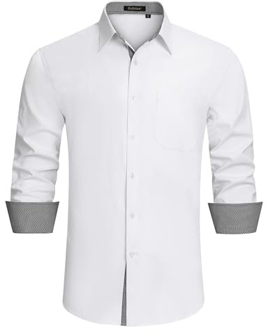 Enlision Shirts for Men UK Long Sleeve Mens White Dress Formal Shirt Button Down Slim Fit Wrinkle Free for Wedding Business Work S
