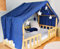 YellowNest Hausbett Himmel - 100% Baumwolle - Betthimmel Hausbett aus Musselin - Himmelbett Vorhänge für Bett 90x190 & 140x200 cm - Ohne Wimpelkette Kinderzimmer Stern (Marineblau, 130 x 400 cm)