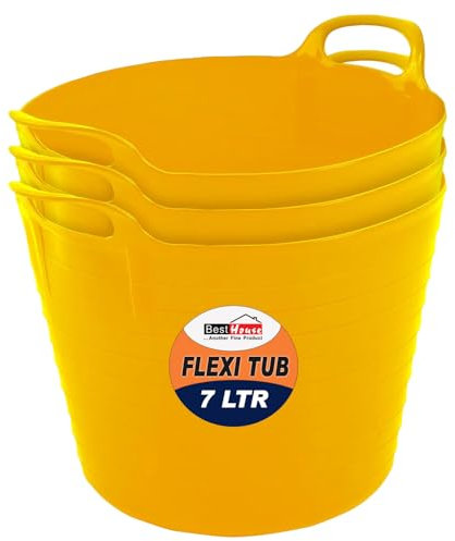 Best House | 3 Pcs of Flexi Tub with Handles | Small Size | Mini | 7 Litres | Yellow | Garden Tubs | Plastic Storage Container for Home, Washing, Garden Waste and DIY Projects