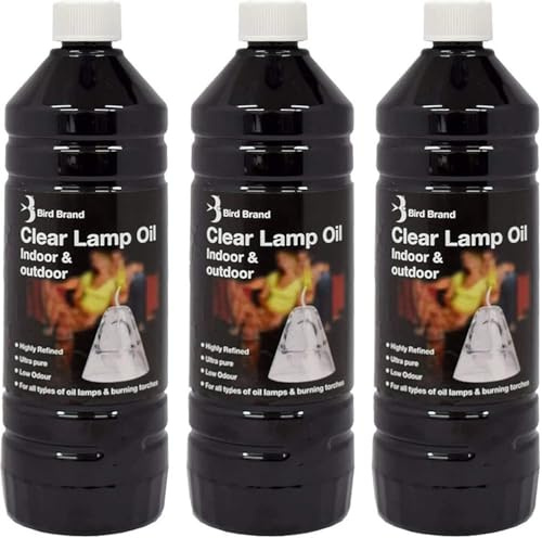 3X 1 Litre, Clear Lamp Oil Liquid, Clean Burning Smokeless Fuel for Indoor & Outdoor Use, Odourless Paraffin Oil for Oil Lamps, Lanterns, Garden Torches & Tabletop Heaters