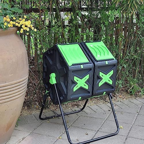 Compostatore da giardino girevole a doppia camera – compostaggio rapido per terreni fertili, soluzione efficiente per il riciclaggio dei rifiuti all'aperto