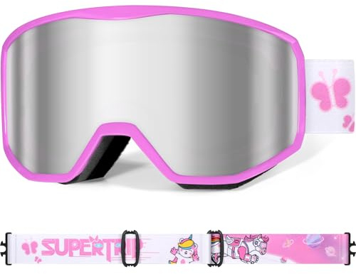 Supertrip Skibrille Kinder 6-14 Jahre,Snowboardbrille Kompatibler Helm | Ski Snowboard Brille Verspiegelt für Brillenträger,Anti-Nebel UV-Schutz Schneebrille für Jugendliche Mädchen Jungen