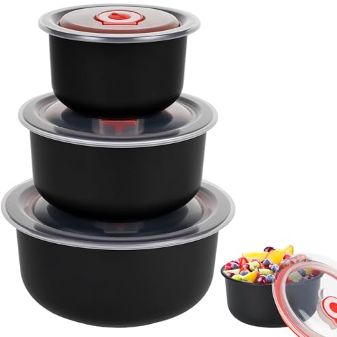 YYTECH 3 Pack Microwavable Food Containers with Steam Vent Lids, Microwave Containers 300/500/900 Ml, Microwave Bowl With Lid, Microwave Cookware for Warming Dishwasher, Microwave(Black)