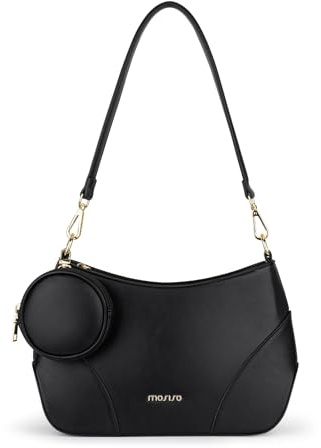 MOSISO Umhängetasche für Damen, Stilvolle, Trendige Halbmond-Handtaschen, Leder Hobo-Handtasche, Schultertasche, Satteltasche mit Reißverschluss, Schulterriemen, Kleiner Tasche und Taschen, Schwarz