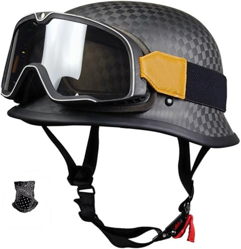 Jethelm Retro, Motorradhelm Jethelm Roller-Helm, Deutscher Stil Halbschale Helm, Herren Und Damen Vintage Halbgesicht Chopper Helm, Scooter-Helm, DOT/ECE-Zugelassen 2,XL(61-62CM)