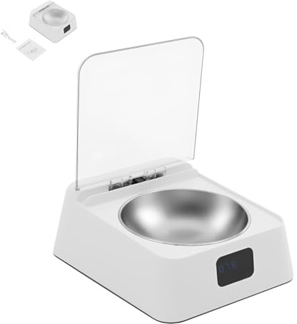 Distributeur automatique de nourriture pour animaux de compagnie avec capteur infrarouge, gamelle en acier inoxydable, couvercle ouvert de 350 ml, écran LED, humide et sec (blanc)
