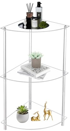 AHANDMAKER Eck Beistelltisch Aus Transparentem Acryl 29.5cm L X 29.5cm B X 65cm H Fächerförmig Moderner Beistelltisch Mit Ablagefach Für Wohnzimmer Schlafzimmer Büro Studentenwohnheim Oder Zuhause