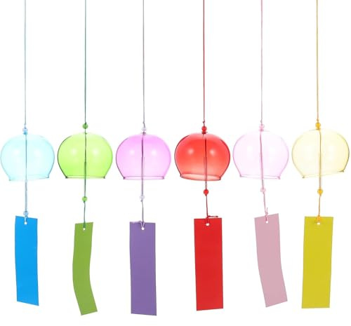 Campanelli eolici giapponesi 6 pezzi Campanelli eolici in vetro appesi da 15, 8 pollici con carta Decorazioni per la casa giapponesi per esterni o interni - in vetro