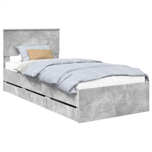 Foknhdi 75x190 cm Beton Grau Ingenieursholz-Bett mit Kopfteil & Stauraum