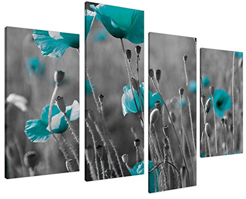 Extra Large Teal Flowers Floral Canvas Wall Art Prints Pictures 4139