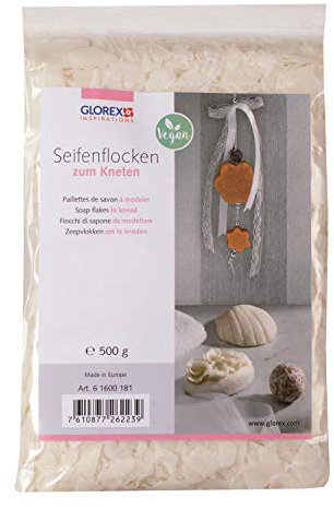 Glorex 6 1600 181 - SoapFix Seifenflocken zum Kneten, weiß, 500 g Beutel, fein geraspelte Seifenstreusel zur Herstellung eigener Seifen, 100 % vegan