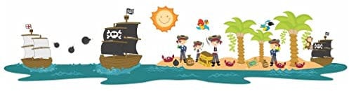 Samunshi® Pirateninsel Piraten Piratenschiff Wandtattoo Wandaufkleber Kinderzimmer - 130x30cm mehrfarbig