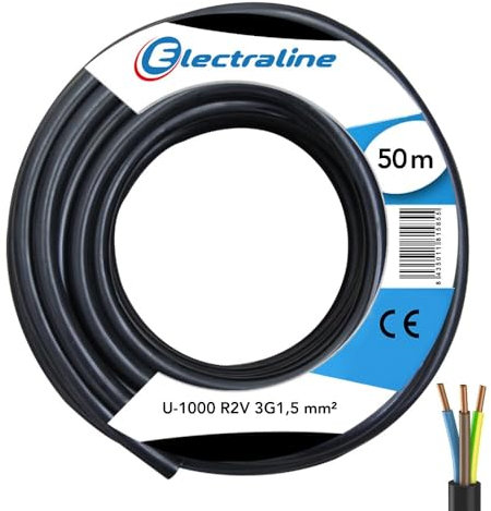 Electraline 1021827BD Couronne de Cable U-1000 R2V 3G1.5 100M, Noir