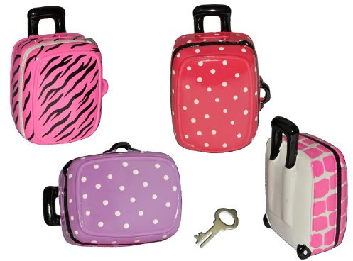 alles-meine.de GmbH Sparschwein Koffer - Porzellan/Keramik mit Schlüssel - rosa pink lila Girl stabile Sparbüchse für die Reisekasse Reisen Geld Spardose Reisekoffer Urlaubskas..