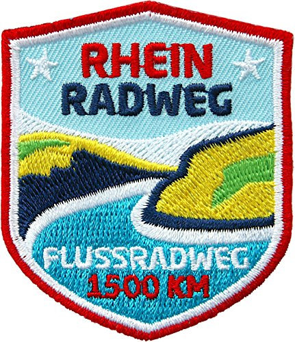 2 x Abzeichen 51 x 60 mm/Rhein Radweg für Fahrrad MTB/Applikation Aufnäher Aufbügler Flicken Sticker Bügelbild Patch für Kleidung Tasche Rucksack/Radführer Radkarte Radtour