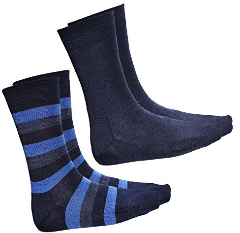 vitsocks Men's MERINO Wool Everyday Fine Soft Warm Socks (2 PAIRS) Striped & Plain Pack, blue-navy, 9.5-11.5