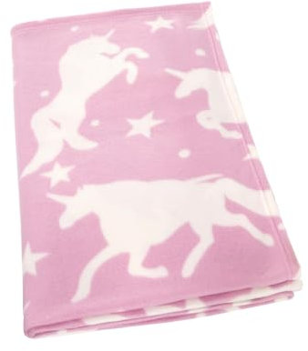 Dreamscene Unicorn Fleece Blanket Warm Soft Polar Throw Over Bed, Pink White Stars 120 x 150cm