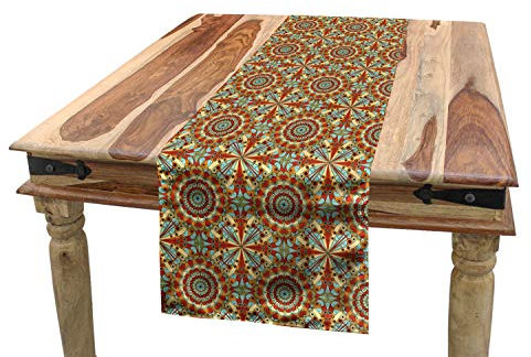 ABAKUHAUS Bunt Tischläufer, Eastern Bohem Muster, Esszimmer Küche Rechteckiger Dekorativer Tischläufer, 40 x 225 cm, Braun Aqua