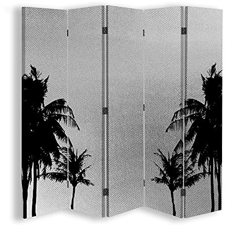 Trennwand Spanische Wand Palmen Paravent 5-teilig 360 Grad Silber 180x175 cm