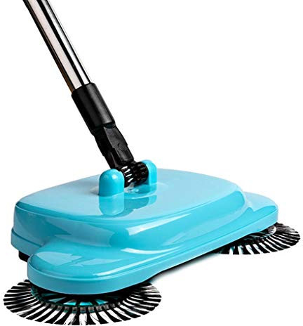 Escoba NLIAN Barredora Automática de Empuje Manual, Limpieza Doméstica 3 en 1 Incluyendo Recogedor Papelera Depósito de Basura Separado Sin Electricidad (Color : Blue)