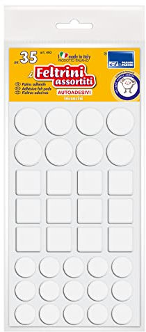 PARODI & PARODI - Feltrini per Sedie e Mobili Rotondi e Quadrati Assortiti, Adesivi Salva Pavimenti, Feltro Spessore 2,7mm, Set da 35 Pezzi, Bianchi