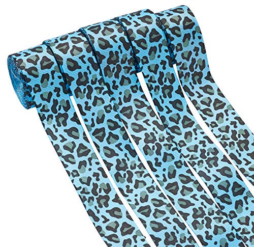 Pandahall Ripsband mit Leopardenmuster, 2,5 cm breit, mit Tier-Geparden-Druck, Bastelband für Haarbänder, Haarschleifen, Geschenkverpackung, Nähen, Basteln (Königsblau, 4,5 m/Rolle)