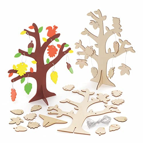 Baker Ross FE649 Arbre en Bois Automne pour Enfants - Lot de 2, Decoration Bois à Décorer, Bois a Peindre Enfant, Activites Manuelles pour Enfants