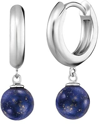 Engelsrufer Damen Creole aus Sterling Silber mit dunkelblauem Lapislazuli Perle Anhänger, Clipverschluss, nickelfrei, 13mm, ERE-LP-CR