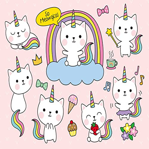 Katzen Einhorn Polsterstoff für Stühle,süßes Kätzchen,Kawaii,Haustier,Tier,Outdoor Stoff,Meterware,Regenbogen Katzenliebhaber,Dekorationsstoff für Polster und Heimwerkerprojekte,920x160cm,Rosa