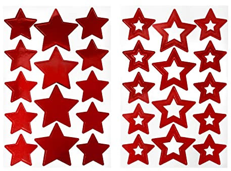 Oblique Unique® Sterne Sticker Set 28 Stk. Stern Aufkleber für Weihnachten zum Dekorieren Spielen Basteln Scrapbooking als Geschenkdeko Weihnachtsdeko (Rot)