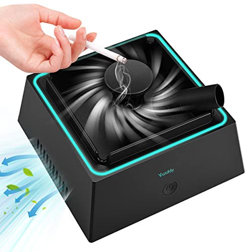 Vusddy Aschenbecher mit Absaugung - 2 in 1 Rauchfreier Aschenbecher mit Luftreiniger - Tragbarer Smoke Cleaner Aschenbecher mit Filter für Zuhause, Auto, Büro, Zigaretten im Innenbereich, Blau
