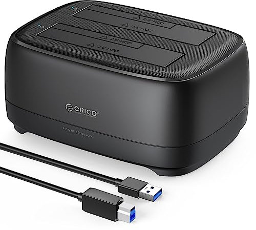 ORICO Docking Station pour 2 Disques Dur SATA SSD HDD de 2,5 et 3,5 Pouces, USB 3.0 Station d'accueil Disque Dur, Supporte UASP et Les disques de 20To(DD28U3)