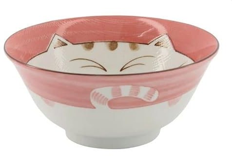 Tokio Japan Design Katzen Schalen Kawaii Cat Tayo Schüssel Black Green Blue & Pink | Nippon Porzellan Ramen Reis Nudel Suppen Dessert Bowl | süße Katzenschälchen (Smile Cat 15x7cm 500ml Red)