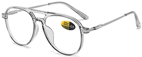 KOOSUFA Pilot-Rahmen Blaulichtfilter Brille Brillengestelle Mode Computerbrille Damen Herren Ultra Leicht PC-Metallbügel Brillenfassung Gaming Brille ohne Stärke Durchsichtig Grau