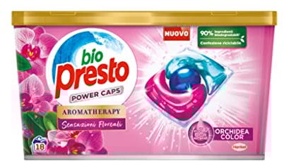 Bio Presto Power Caps Color Waschmittel, vordosiert, in Kapseln, Packung mit 18 Waschgängen