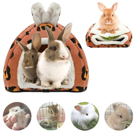 Meerschweinchen Bett, Warme Kaninchen Kuschelhöhle mit Abnehmbarem Kissen Große Meerschweinchen Haus Häschen Verstecke Käfig Winter Gemütliches Kleintierbetten, Chinchilla, Hamster (Rot)