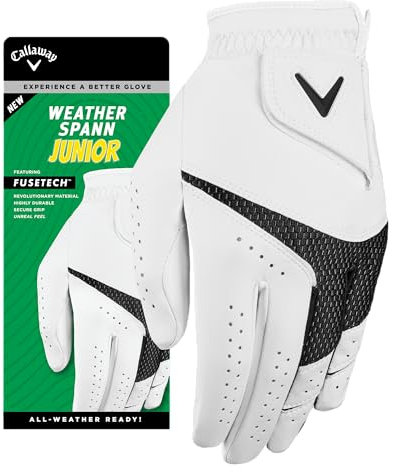 Callaway Golf Weather Spann Junior - Guante para niños (usado en la mano izquierda, talla M, color blanco)