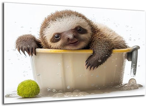 DARO Design - Toiletten-Bild auf 6mm HDF 84x56 cm Baby Faultier in der Badewanne - Wand-Deko Bilder Lustiges Geschenk