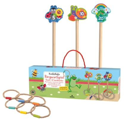 moses. Krabbelkäfer Ringwurfspiel Rasen & Sandstecker, Wurfspiel für draußen mit 3 Holzsteckern und 6 Wurfringen, Geschicklichkeitsspiel im süßen Look, Outdoor-Spiel für Kinder ab 3 Jahren