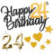 Personalised Black Gold Happy 24th Birthday Cake Topper with Gold Number 24 Birthday Candles,Heart Sarts Cupcake Toppers Cake Decorations Set for Girls Boys Kids 24th Birthday Anniversary - Pack of 9